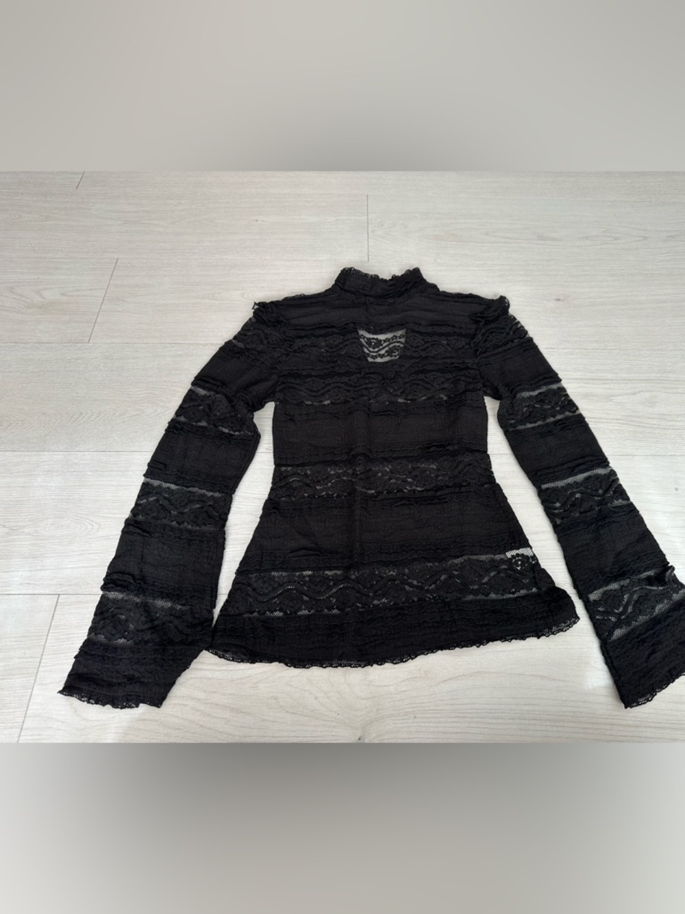 NWOT Fourteenth place-  black lace ruffle long sleeve top